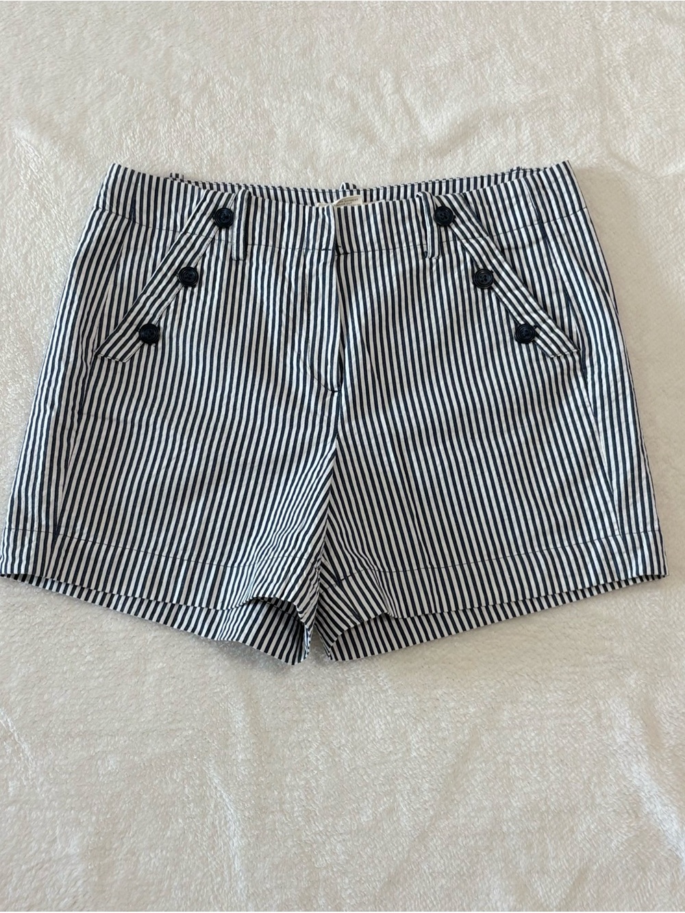 Sandro Navy and White Striped Bermuda Shorts